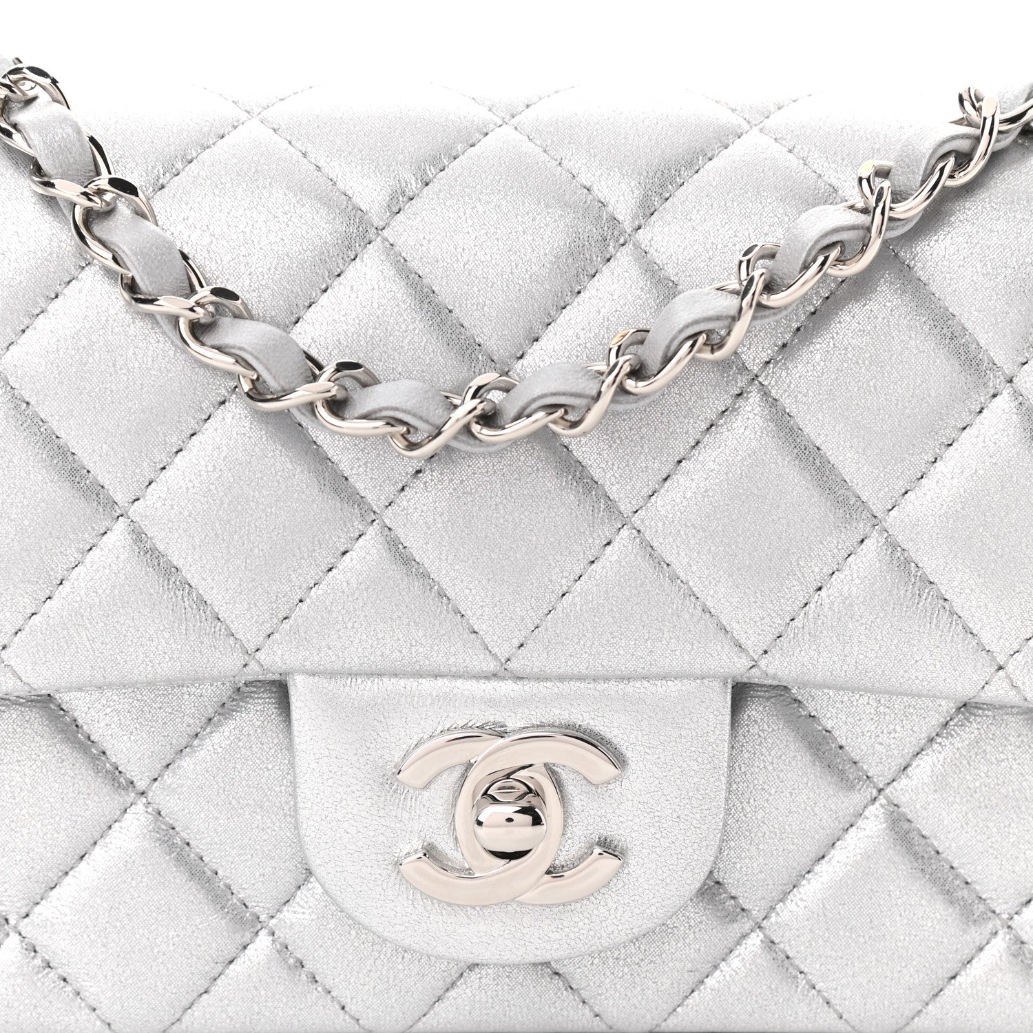 Chanel Metallic Lambskin Quilted Mini Rectangular Flap Silver 10 of 11