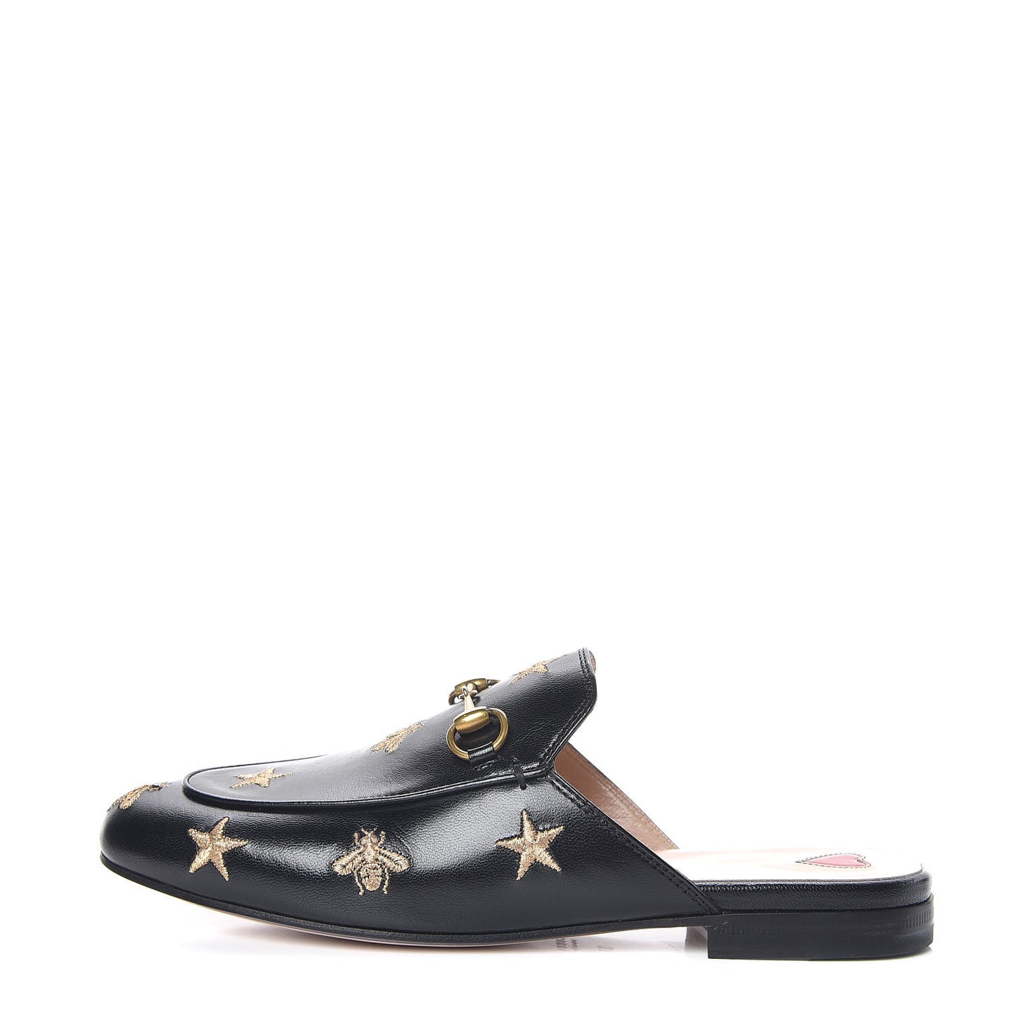 Goatskin Bee Star Embroidered Womens Princetown Slippers 37 Black