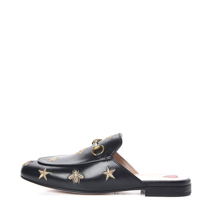 Gucci Goatskin Bee Star Embroidered Womens Princetown Slippers 37 Black 1 of 9