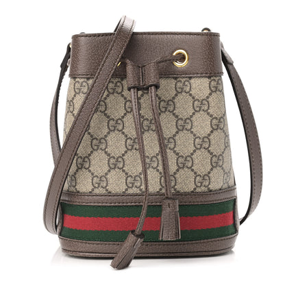Gucci GG Supreme Monogram Web Mini Ophidia Bucket Bag Brown 1 of 10