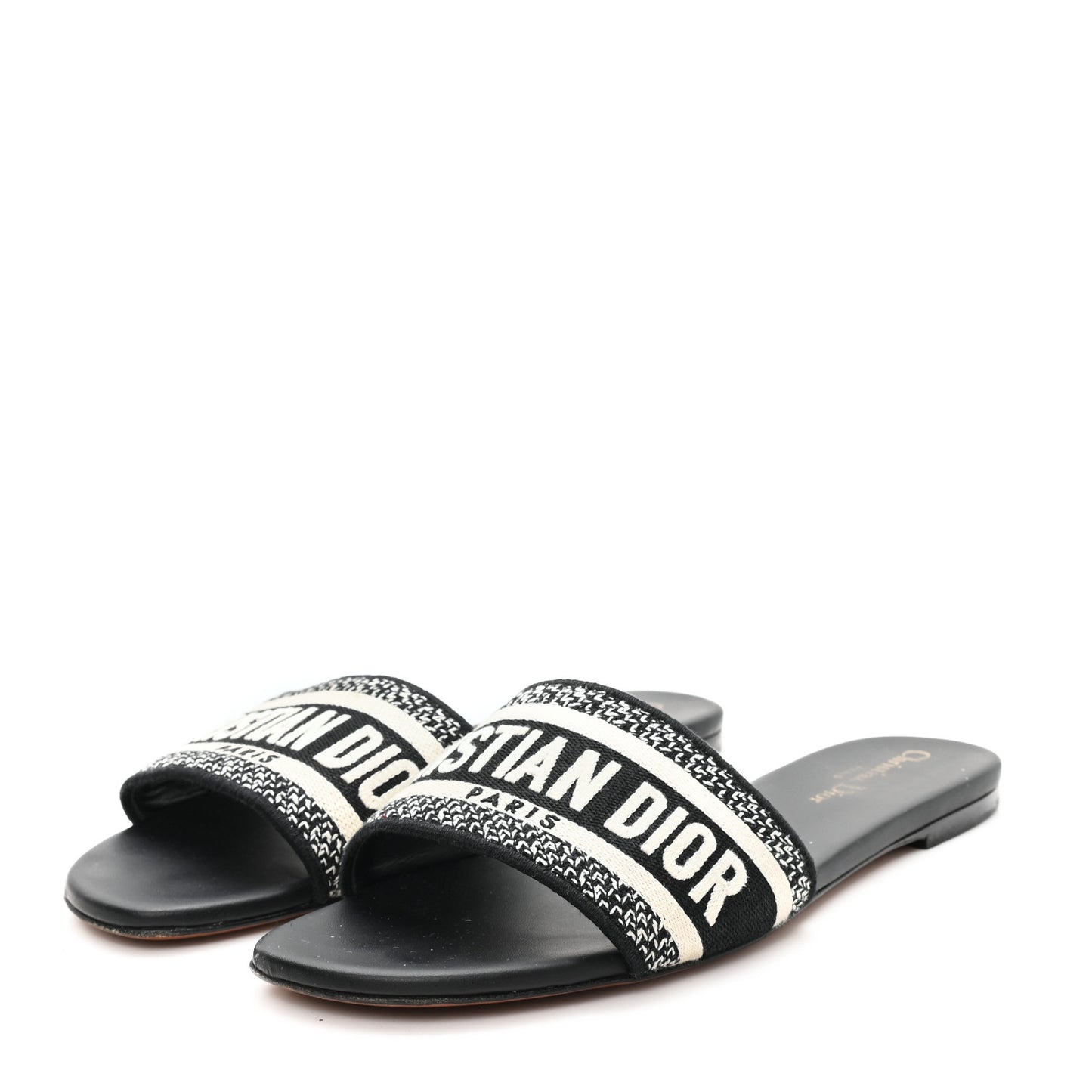 Canvas Embroidered Dway Mules Slide Sandals 40 Black