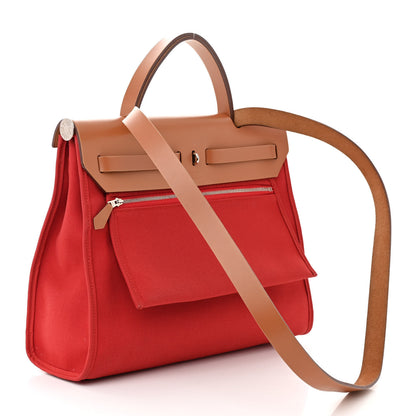 Hermes Vache Hunter Toile Herbag Zip 31 PM Rouge Tomate Natural 4 of 12