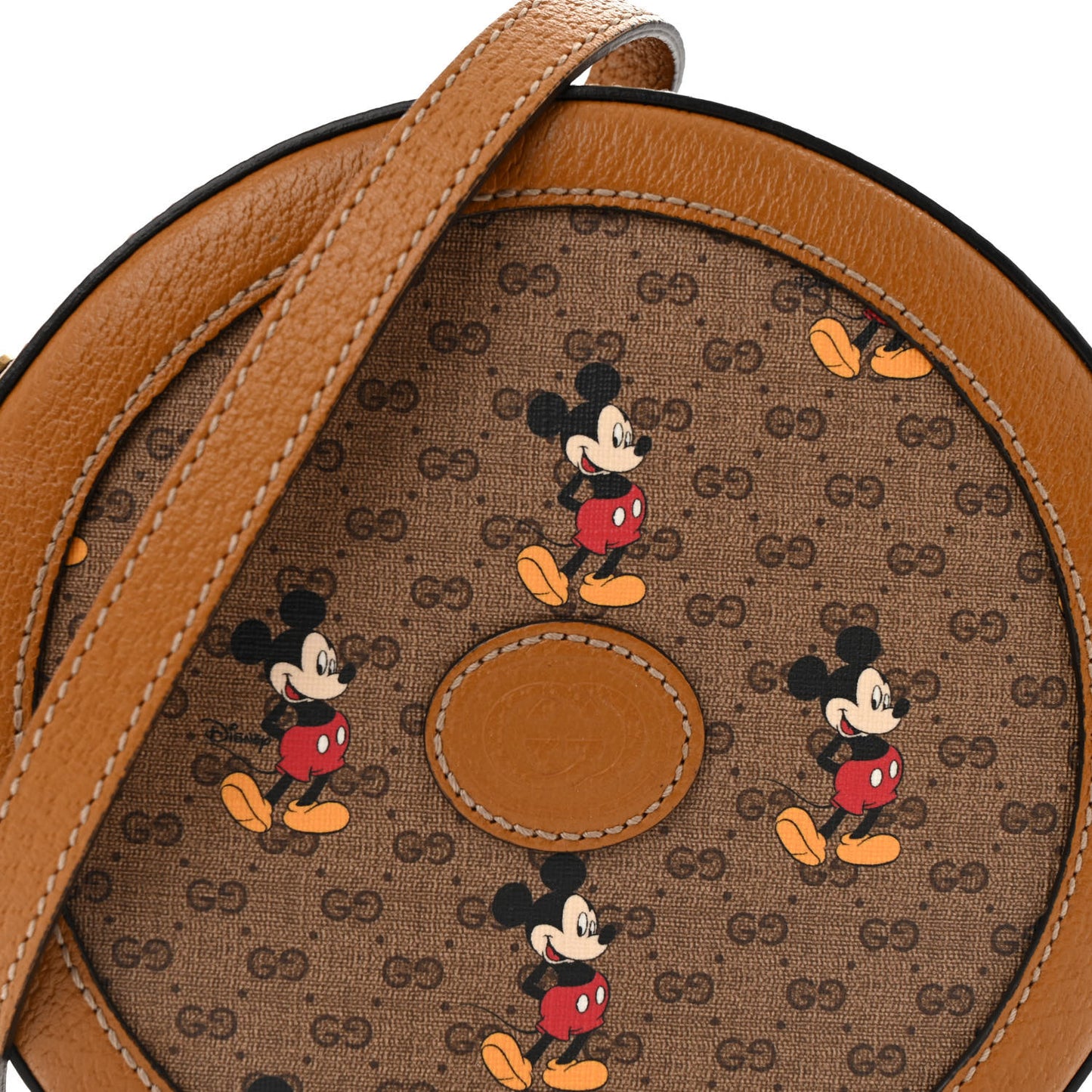 X DISNEY Mini Vintage GG Supreme Monogram Mickey Mouse Round Shoulder Bag Beige Vintage Sun Oil
