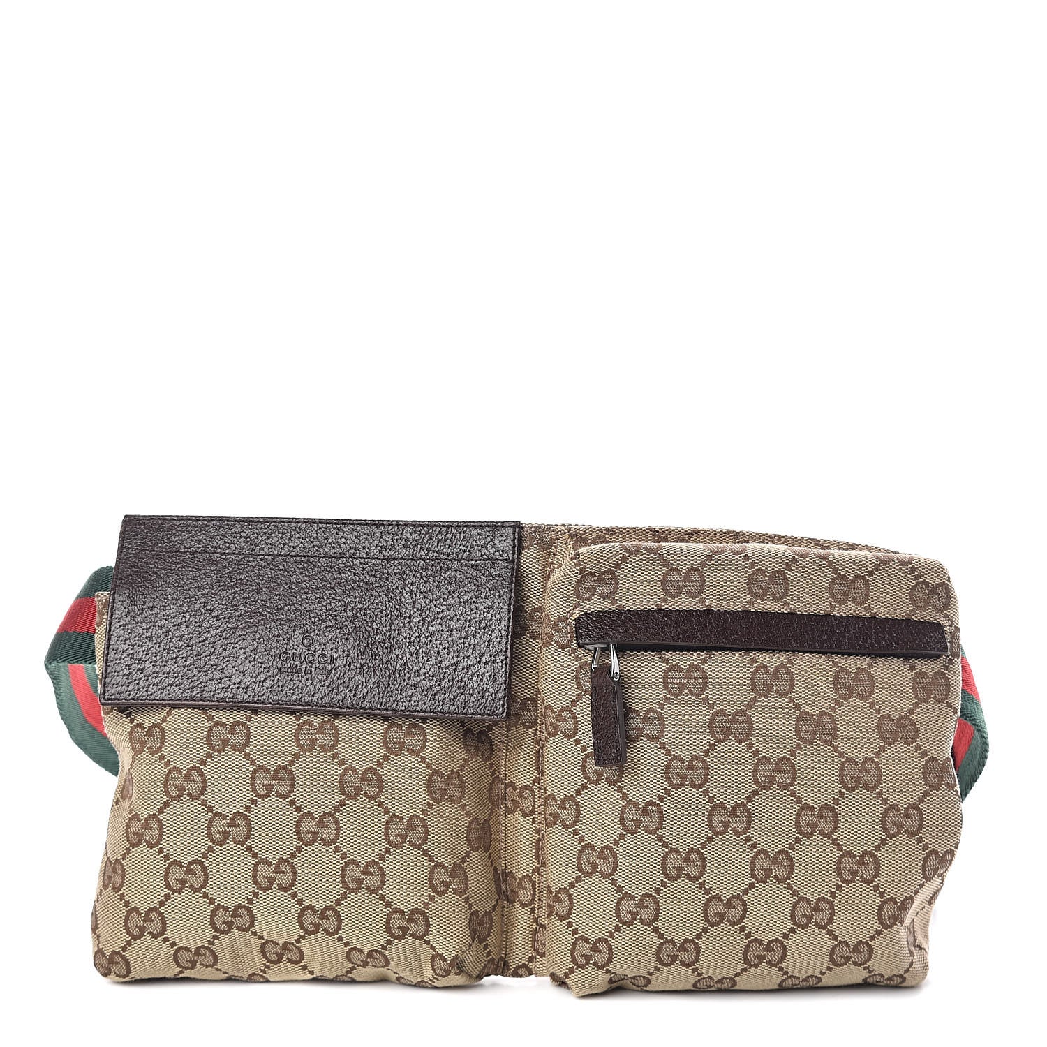 Gucci GG Monogram Web Double Pocket Belt Bag Dark Brown 1 of 10