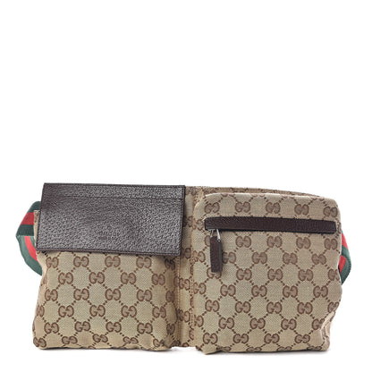 Gucci GG Monogram Web Double Pocket Belt Bag Dark Brown 1 of 10