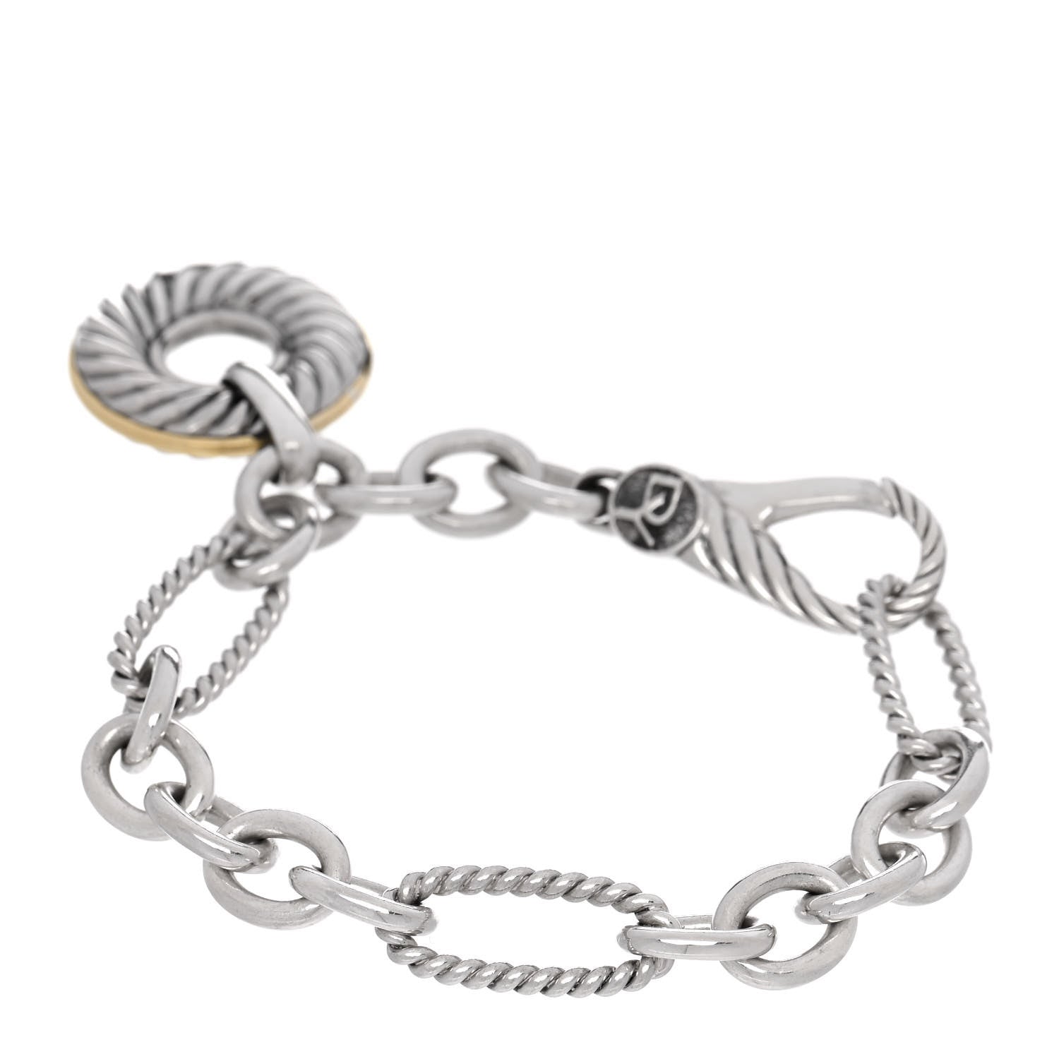 David Yurman Sterling Silver 18K Yellow Gold Carved Cable Disc Bracelet 2 of 4