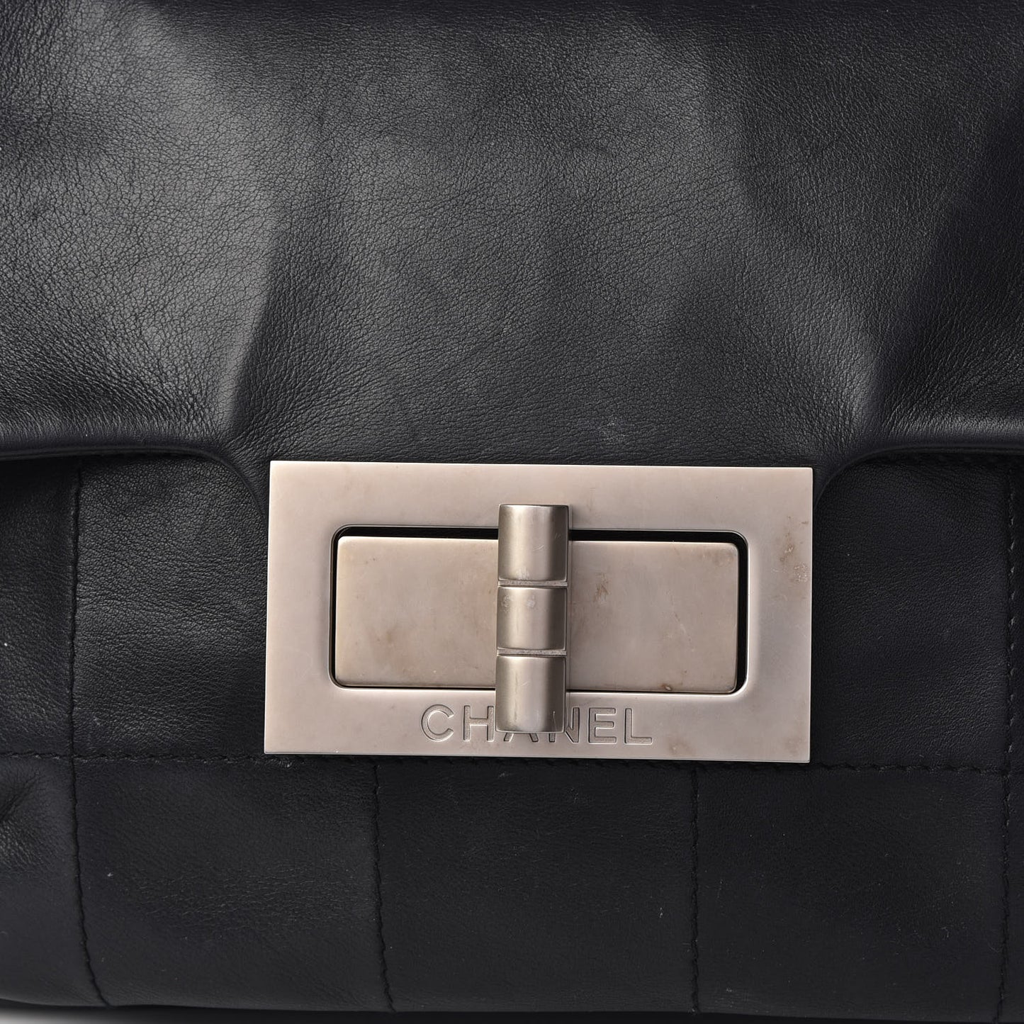 Calfskin Square Stitched Mademoiselle Shoulder Bag Black