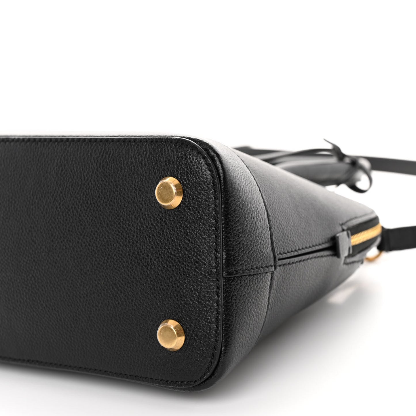 Grained Calfskin Logo S Ville Top Handle Bag Black White