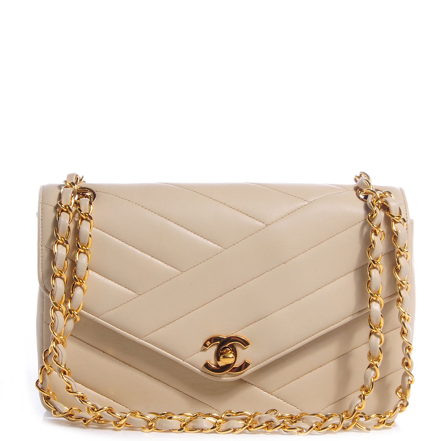 Lambskin Chevron Small Single Flap Beige
