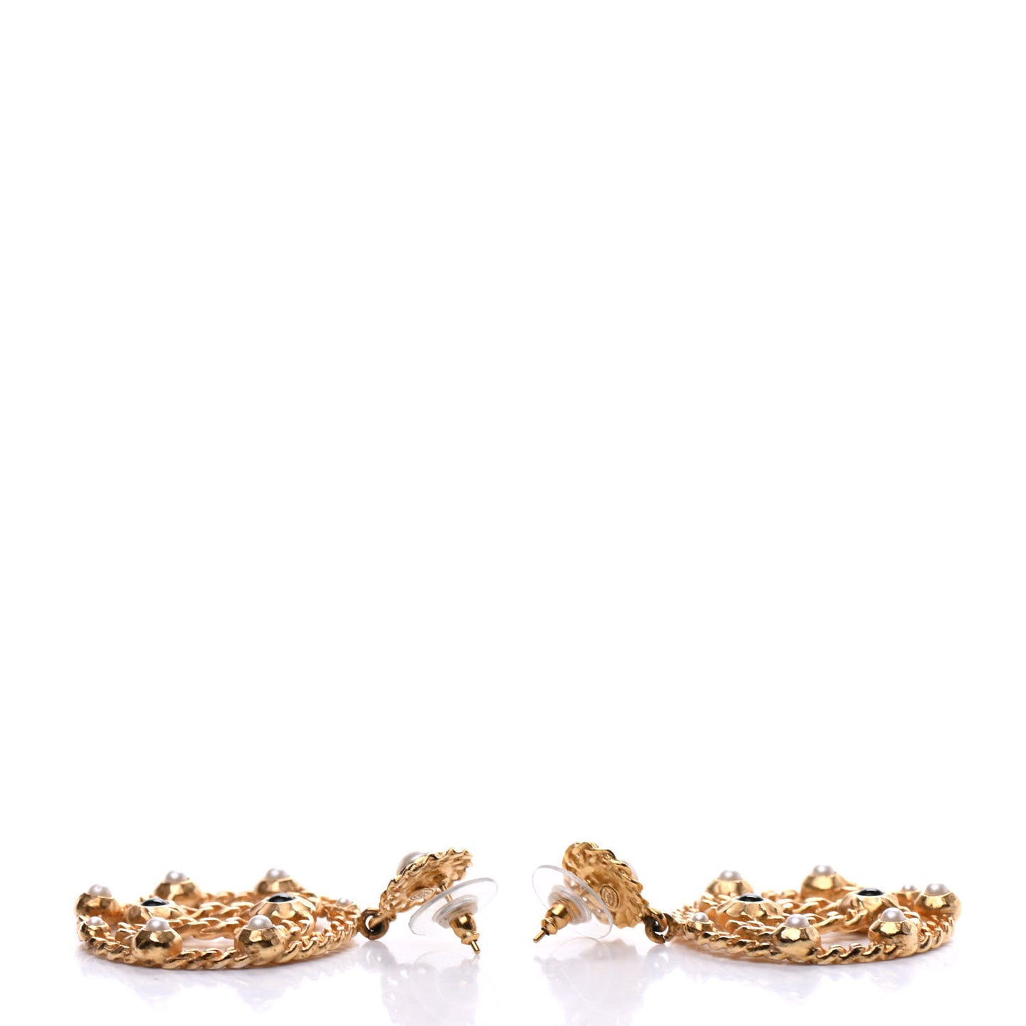 Pearl Gripoix CC Chain Drop Earrings Gold