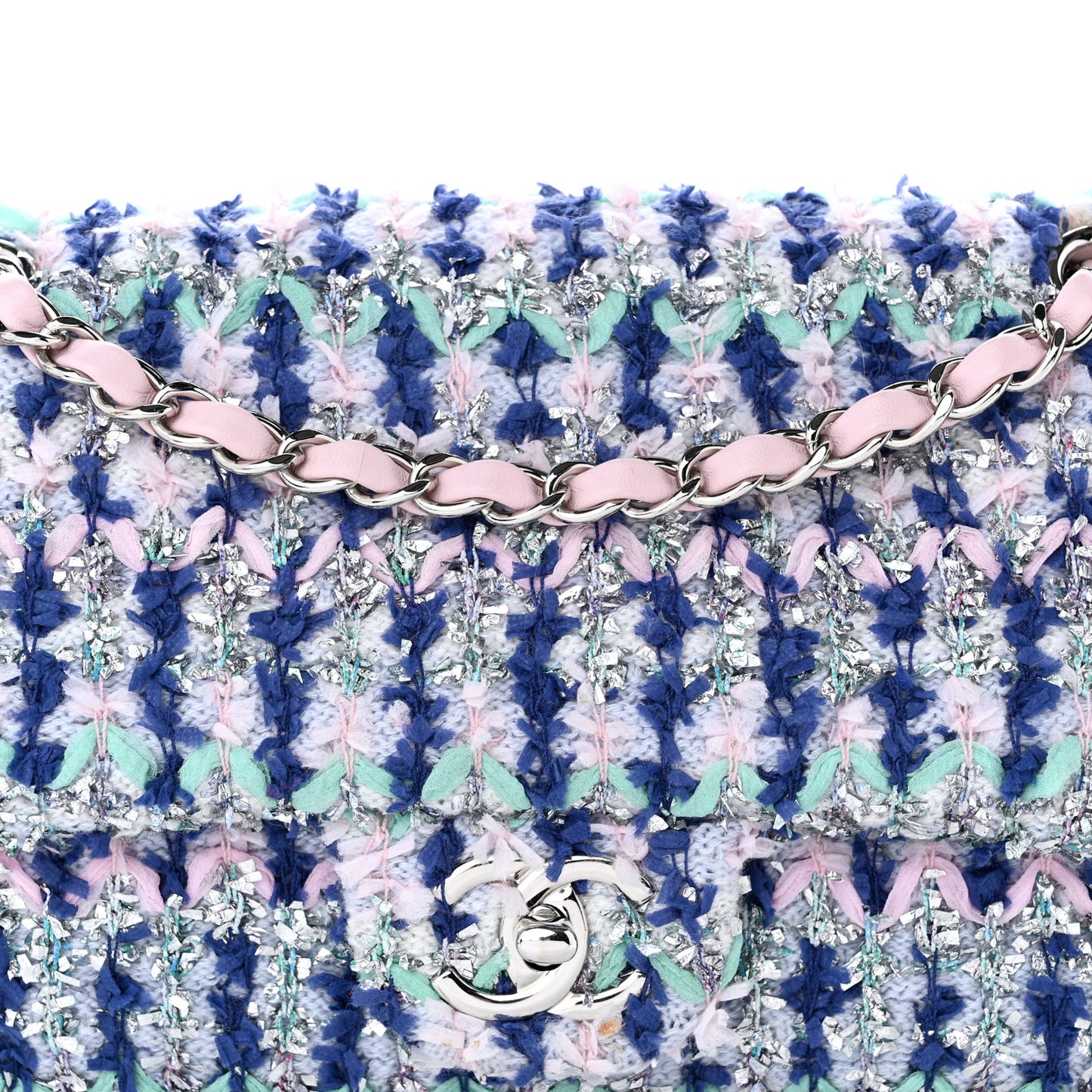 Tweed Medium Single Flap Pink