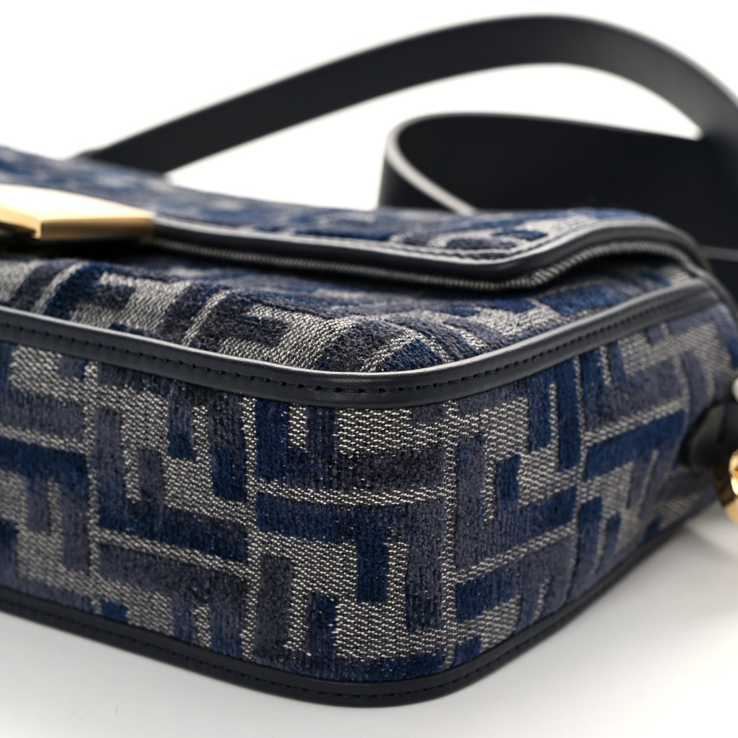 Fendi Chenille FF Embroidered Baguette Dark Blue Grey 9 of 9