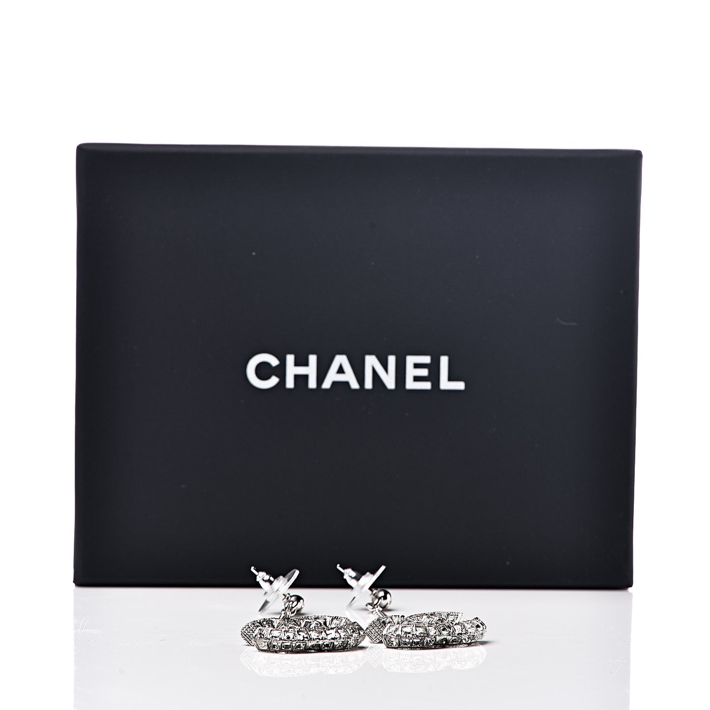 Baguette Crystal CC Drop Earrings Silver