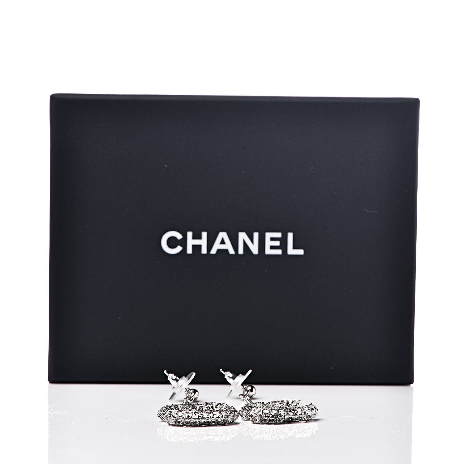 Chanel Baguette Crystal CC Drop Earrings Silver 4 of 4