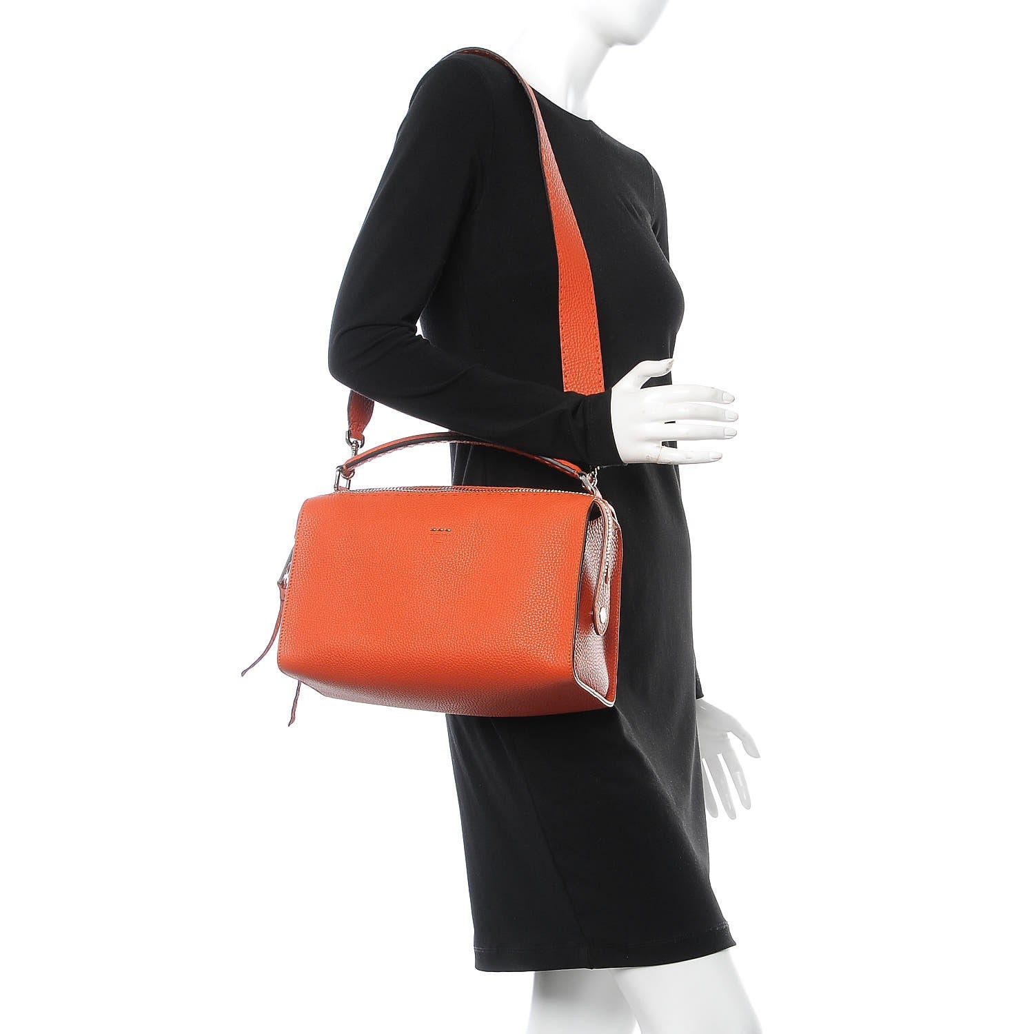 Fendi Calfskin Romano Selleria Lei Boston Tote Dark Orange 2 of 7