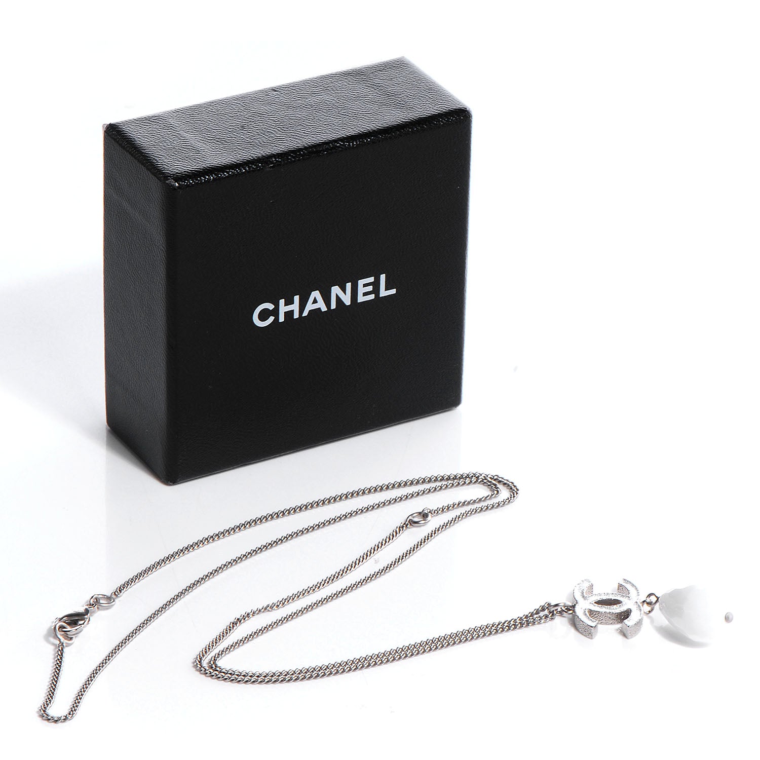 Chanel Glitter Enamel CC Pendant Necklace Silver 4 of 4