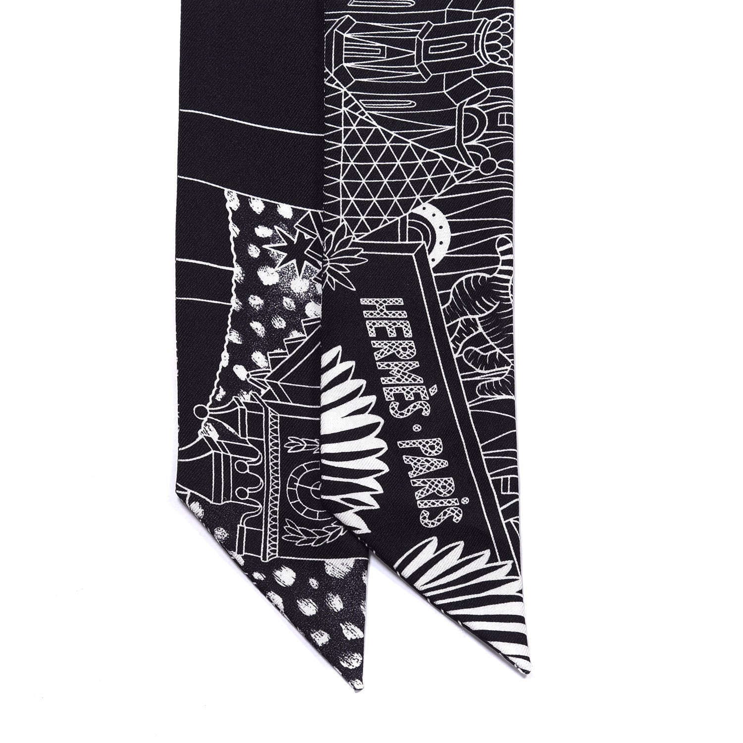 Hermes Silk Animapolis Twilly Black White 2 of 4