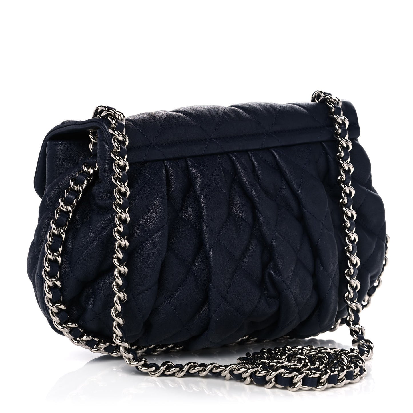 Washed Lambskin Quilted Mini Chain Around Flap Navy