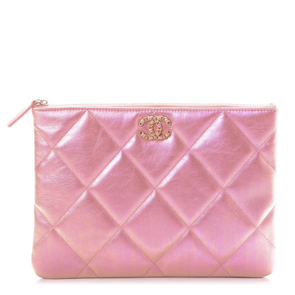 Chanel Iridescent Calfskin Quilted Large 19 Pouch Pink 1 of 10