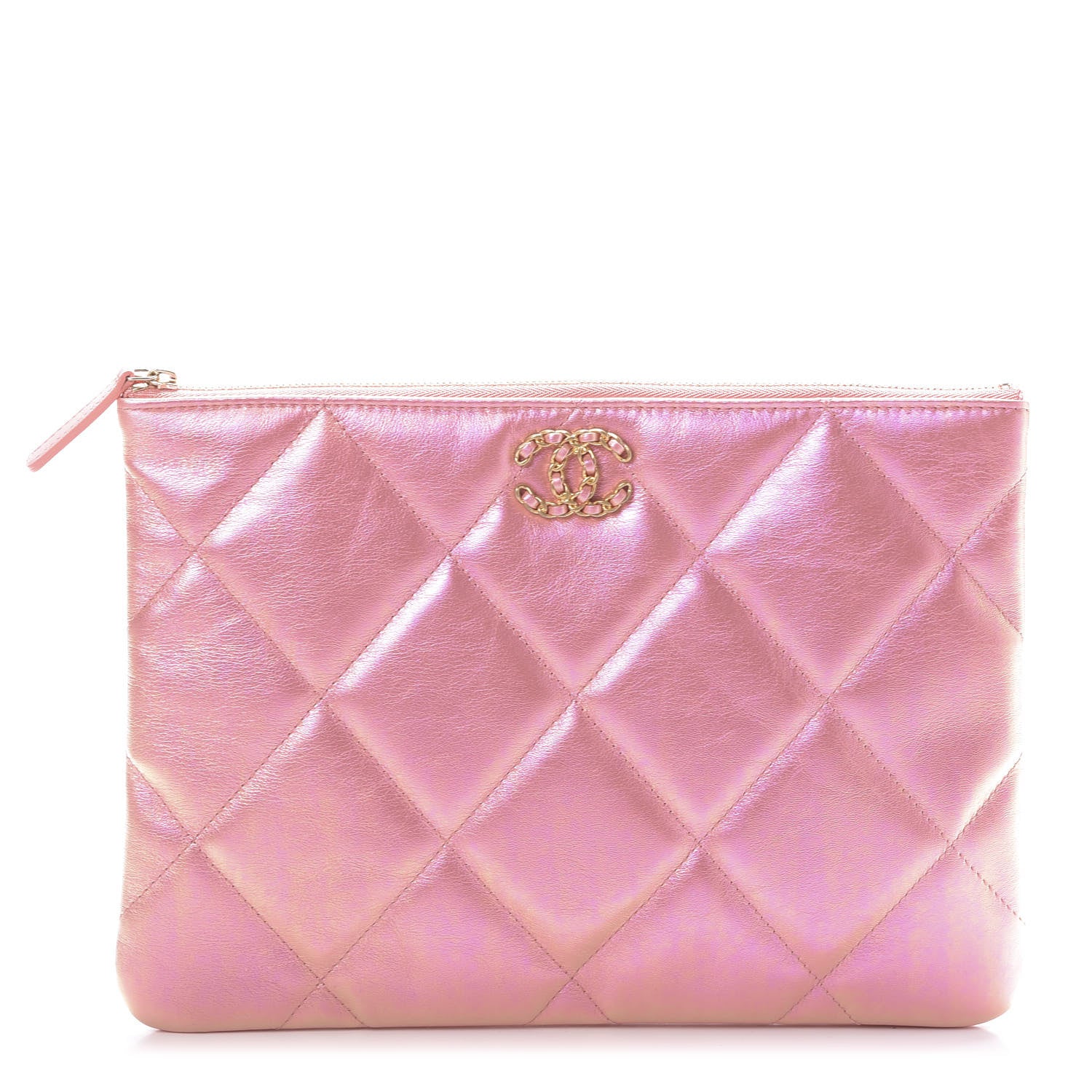 Chanel Iridescent Calfskin Quilted Large Chanel 19 Pouch Pink 1 of 10