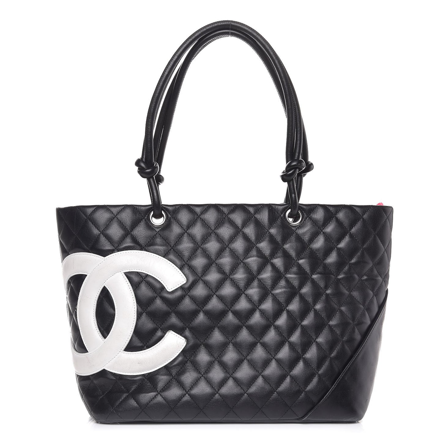 Calfskin Quilted Large Cambon Tote Black White