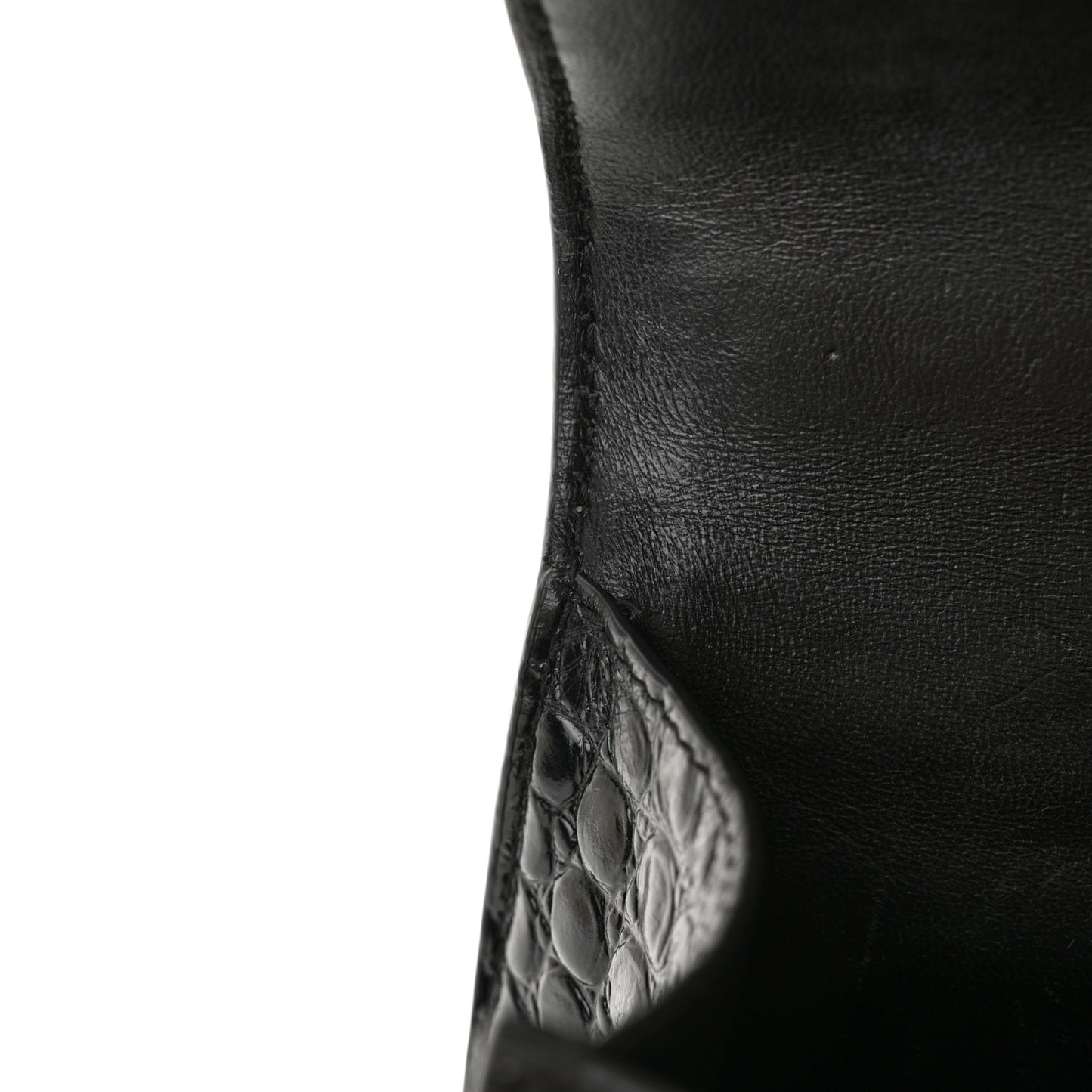 Shiny Calfskin Monochrome Crocodile Embossed Hourglass Top Handle Bag XS Black