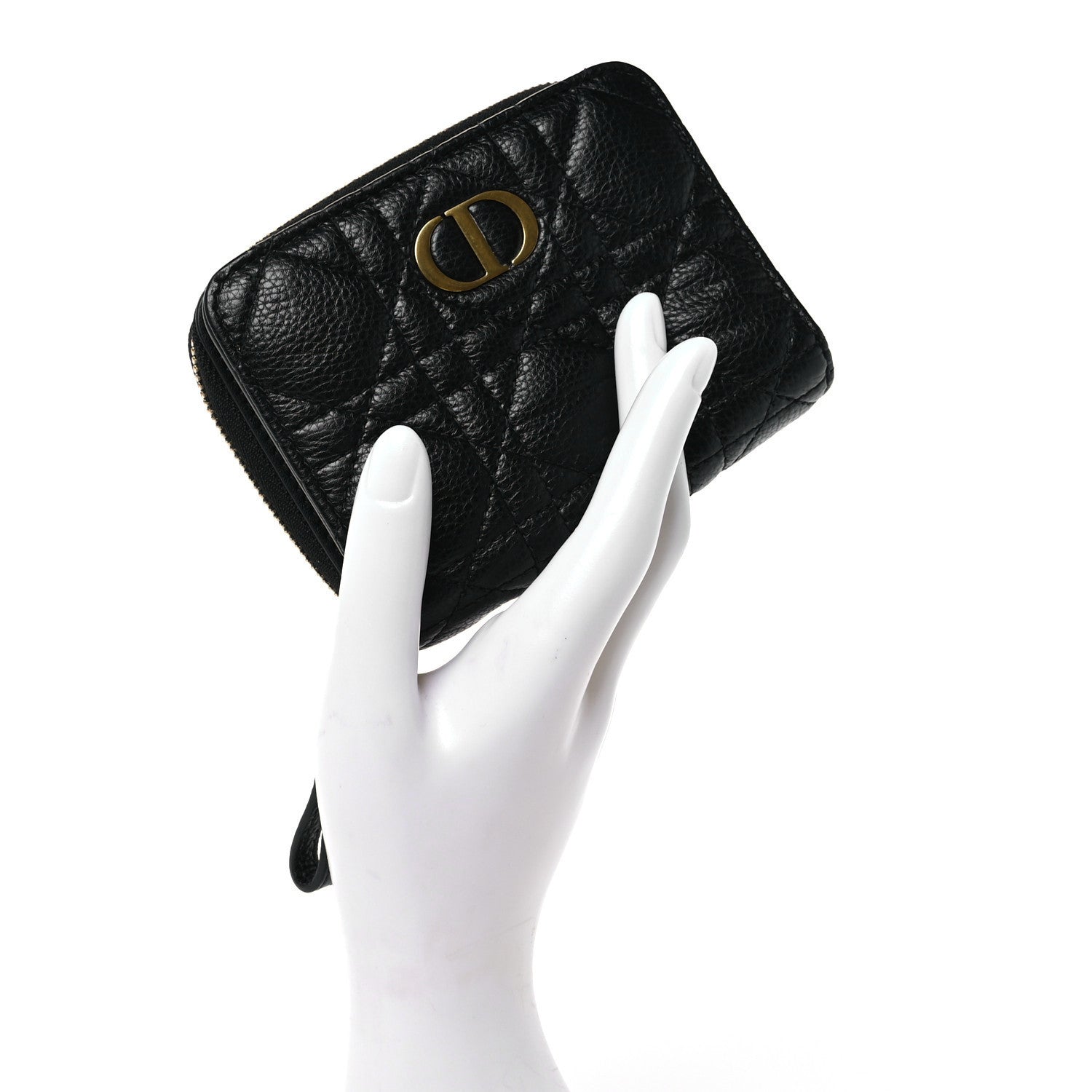 Christian Dior Grained Calfskin Supple Cannage Caro Scarlet Zipped Wallet Black 2 of 7