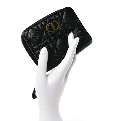Christian Dior Grained Calfskin Supple Cannage Caro Scarlet Zipped Wallet Black 2 of 7