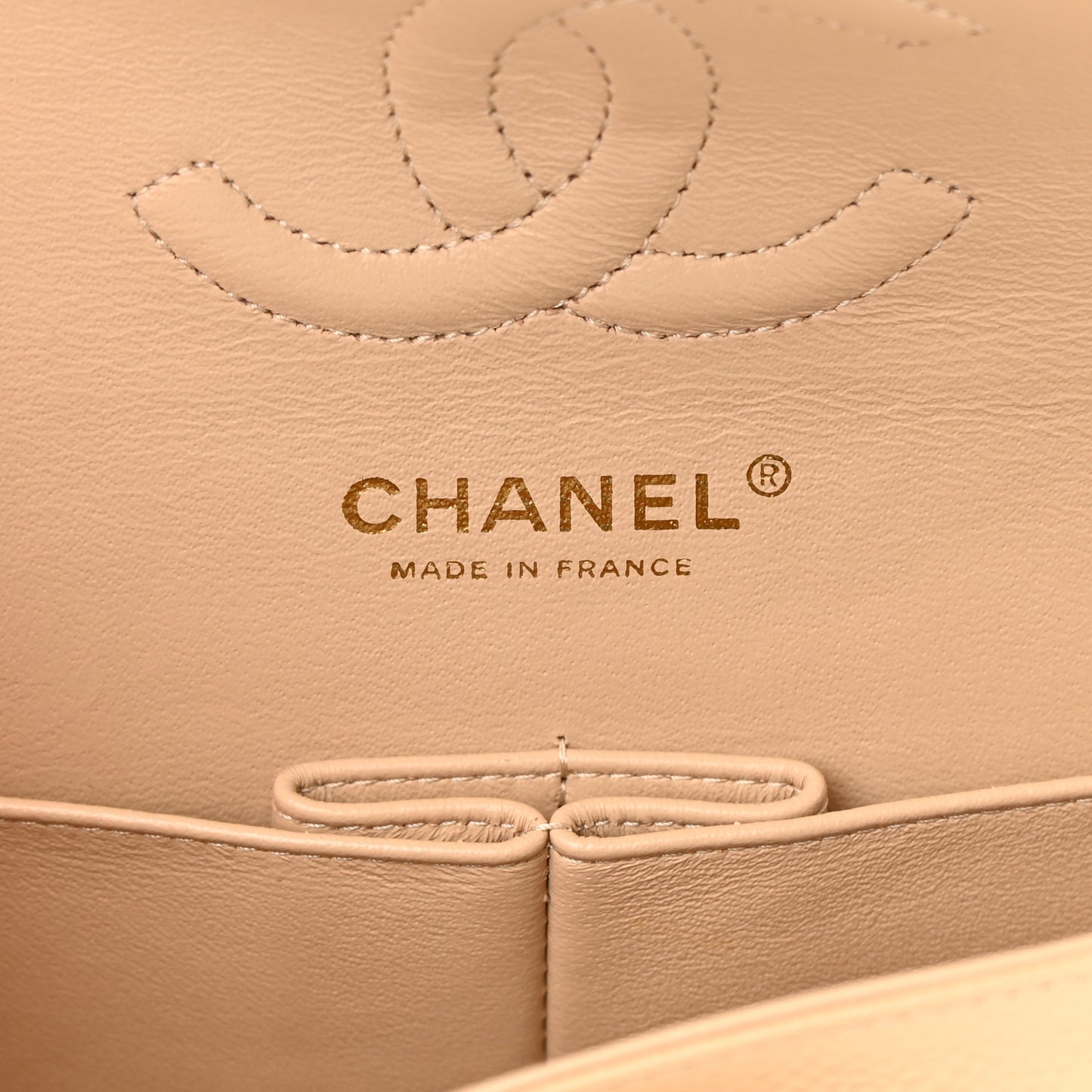 Caviar Quilted Medium Double Flap Beige