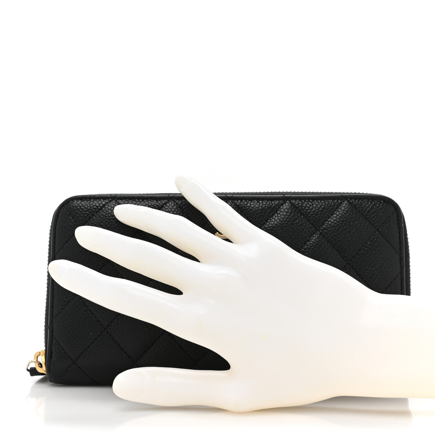 Caviar Quilted Large Gusset Zip Around Wallet Black