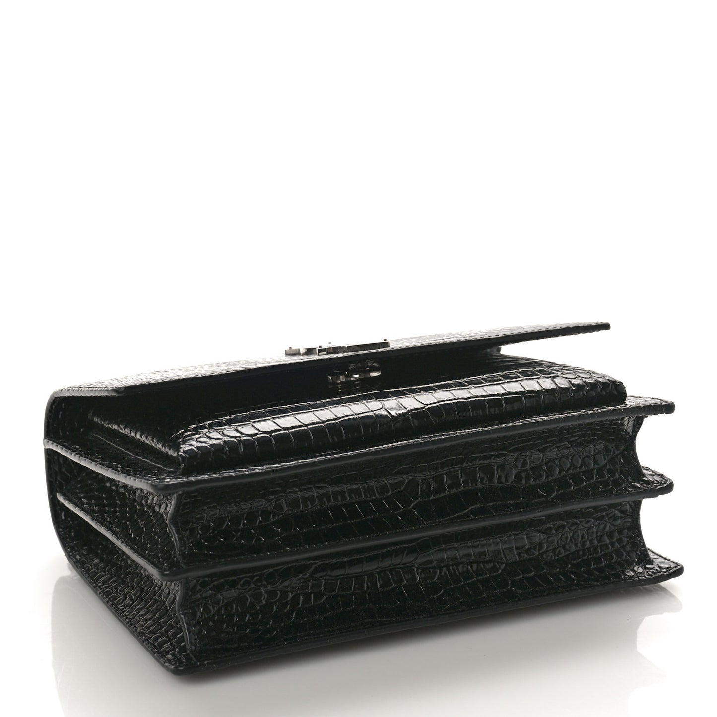 Calfskin Crocodile Embossed Medium Monogram Sunset Black