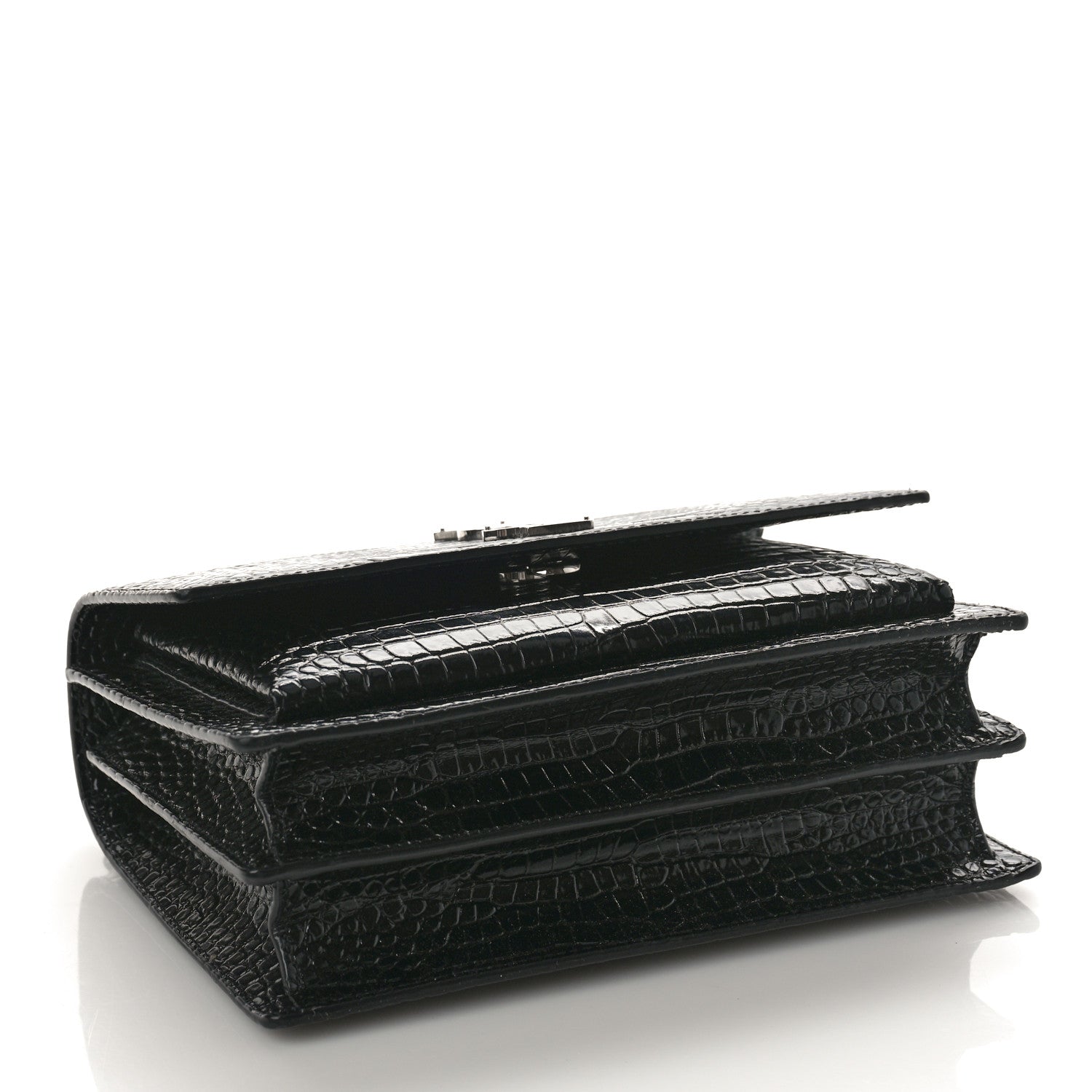 Saint Laurent Calfskin Crocodile Embossed Medium Monogram Sunset Black 4 of 8