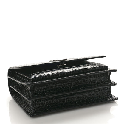 Saint Laurent Calfskin Crocodile Embossed Medium Monogram Sunset Black 4 of 8