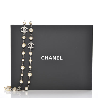 Chanel Crystal Pearl CC Long Necklace Silver 6 of 6