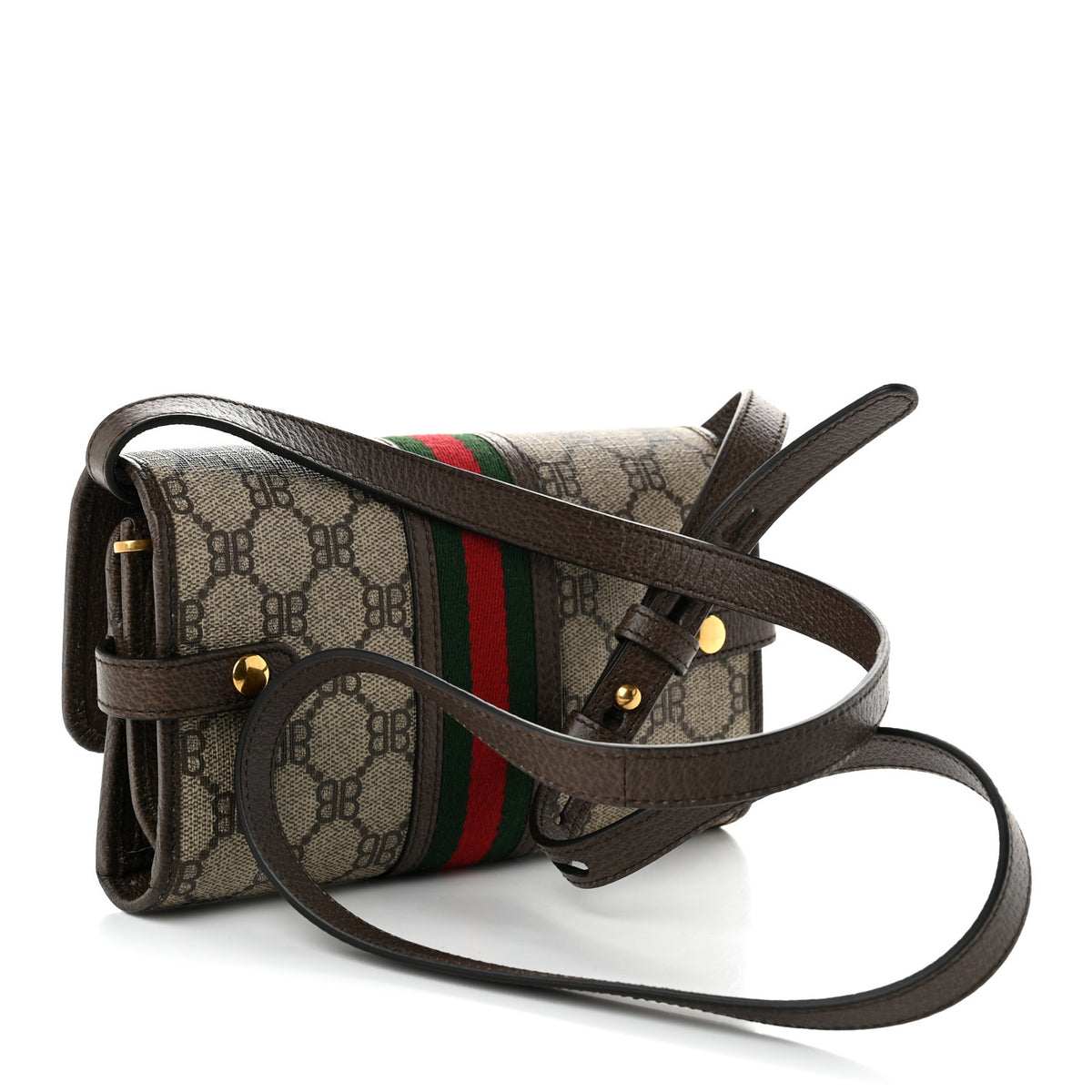 Gucci X BALENCIAGA BB Monogram Web Ophidia Crossbody Wallet Beige New Acero 2 of 9