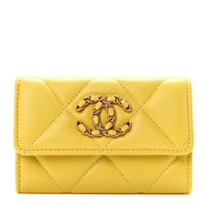 Chanel Lambskin Quilted Chanel 19 Flap Card Holder Yellow 1 of 8