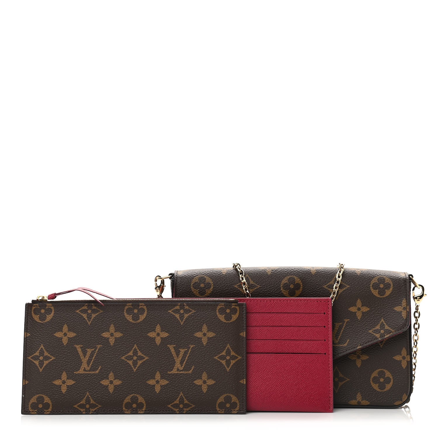 Louis Vuitton Monogram Pochette Felicie Chain Wallet Fuchsia 1 of 11