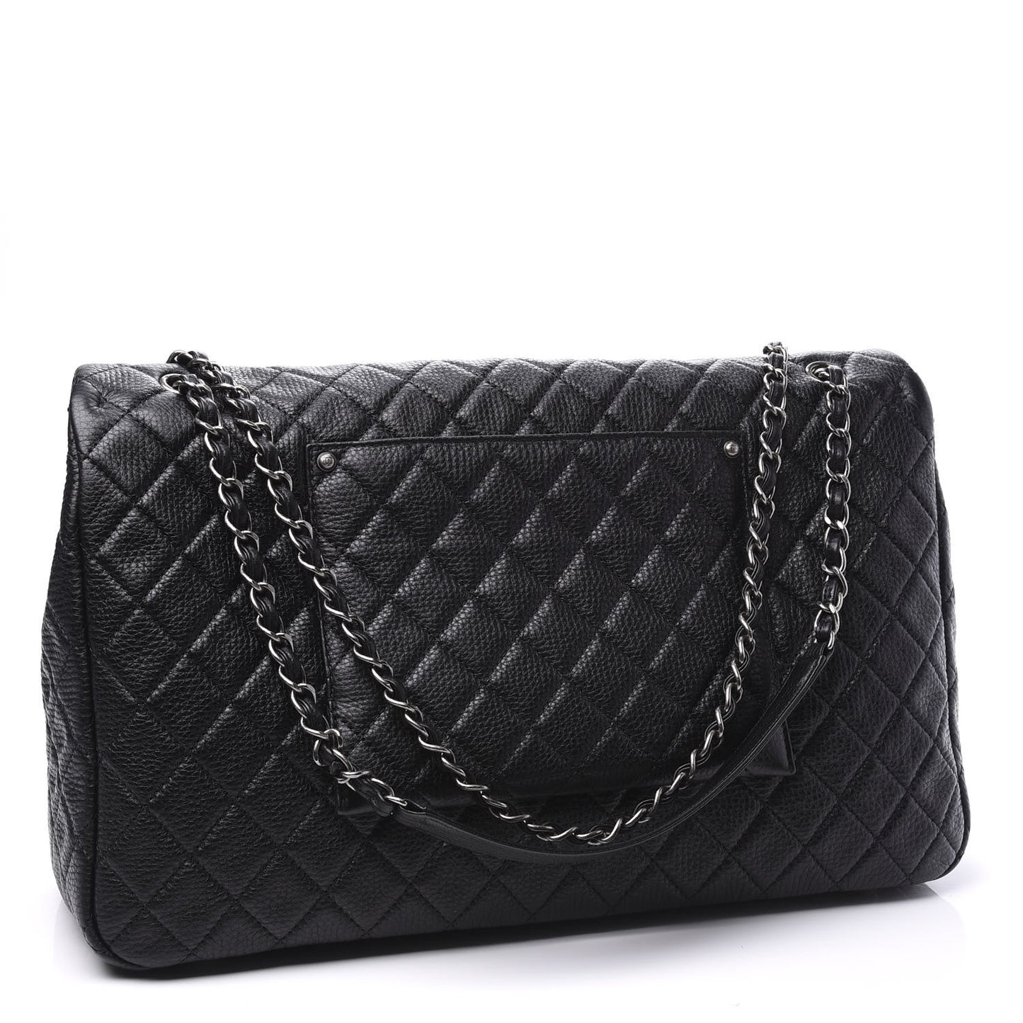 Calfskin Quilted XXL Travel Flap Bag Black