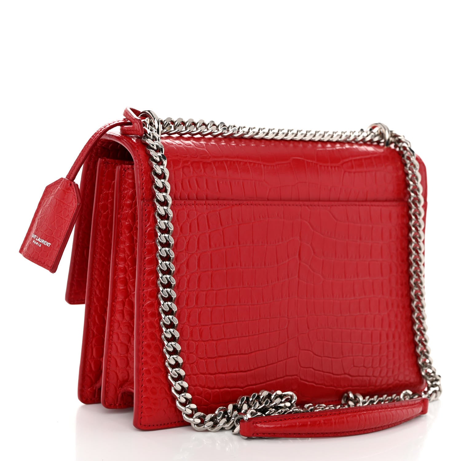 Saint Laurent Calfskin Crocodile Embossed Medium Monogram Sunset Rouge Eros 3 of 10