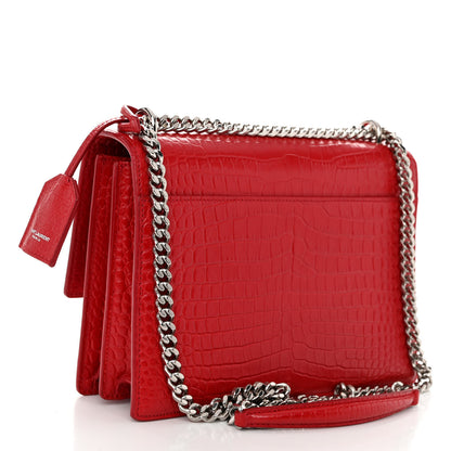 Saint Laurent Calfskin Crocodile Embossed Medium Monogram Sunset Rouge Eros 3 of 10