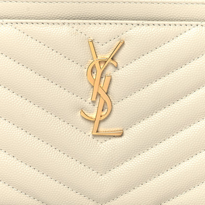 Saint Laurent Grain De Poudre Chevron Monogram Bill Pouch Blanc Vintage 8 of 11