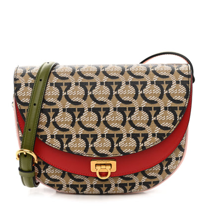 Salvatore Ferragamo Canvas Calfskin Gancini Saddle Bag Yellow Multicolor 1 of 11