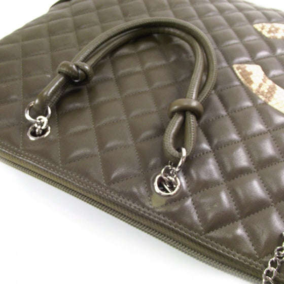 Calfskin Python Quilted Cambon Flat Tote Khaki