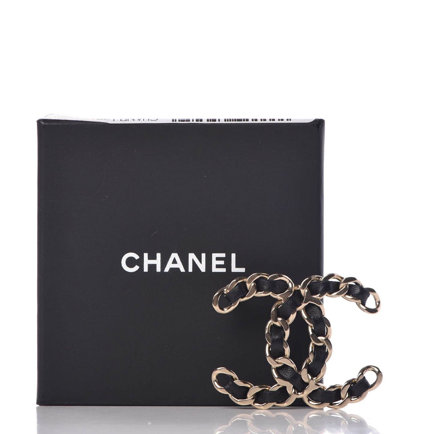 Lambskin Chain CC Brooch Black Gold
