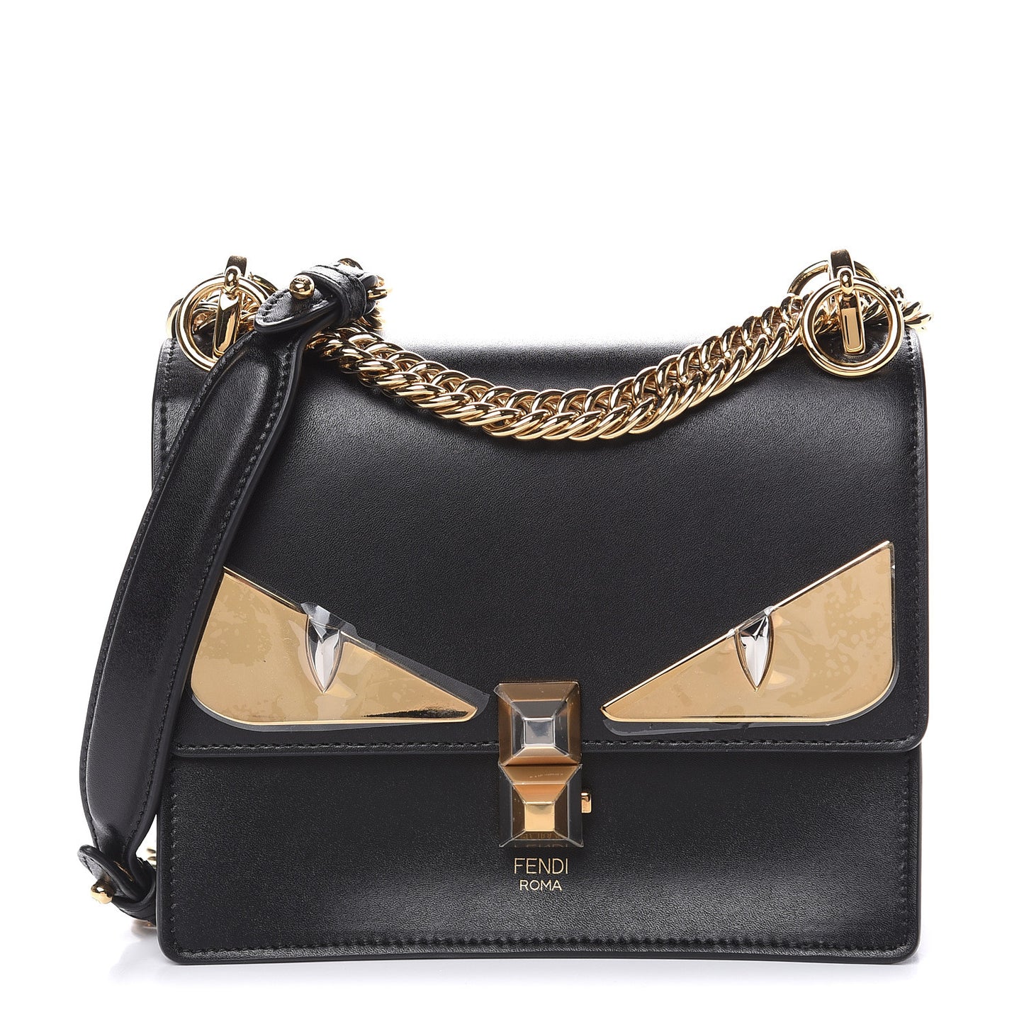 Vitello Liberty Metal Monster Eyes Small Kan I Shoulder Bag Black Gold