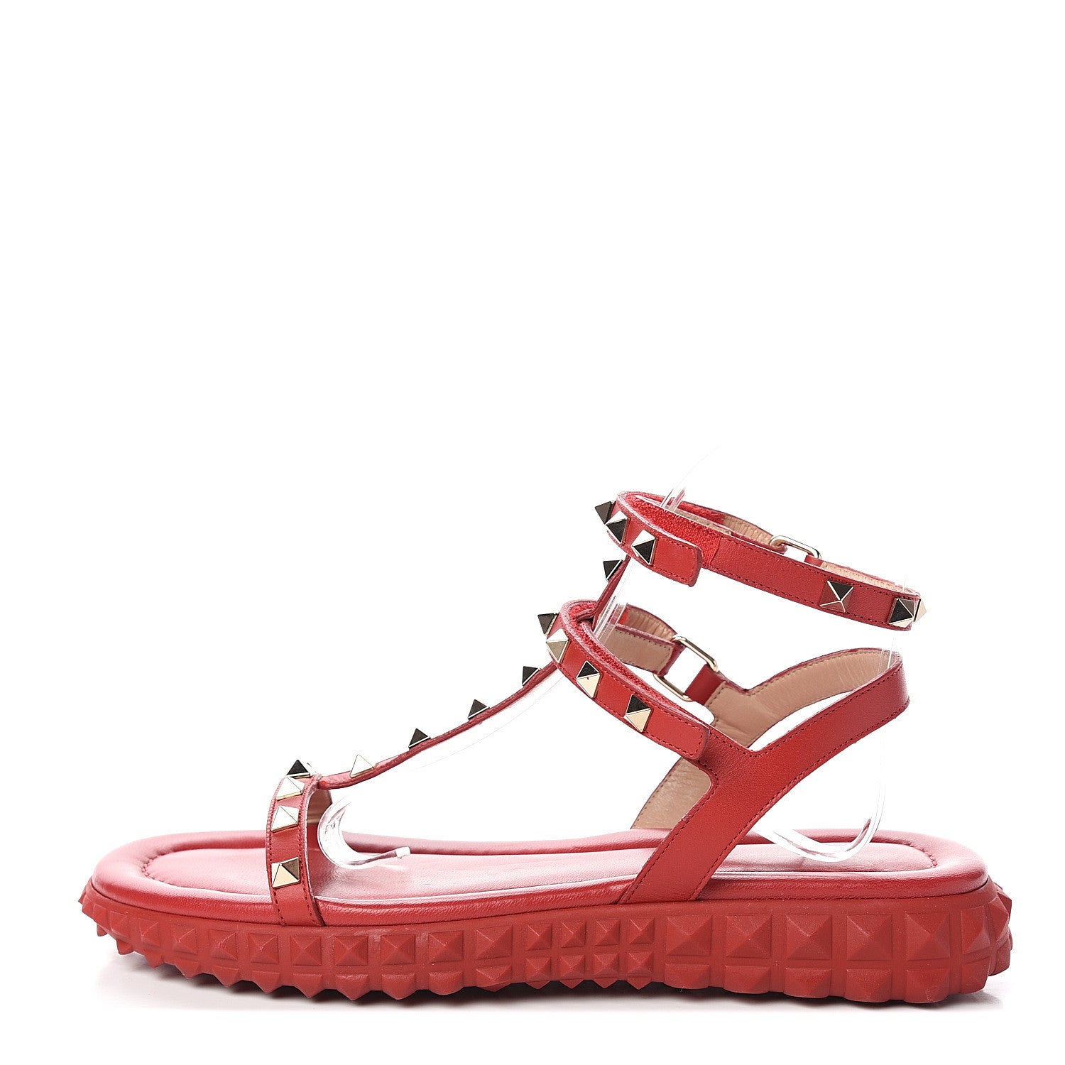 Valentino Garavani Calfskin Rockstud Gladiator Sandals 38 Red 1 of 9