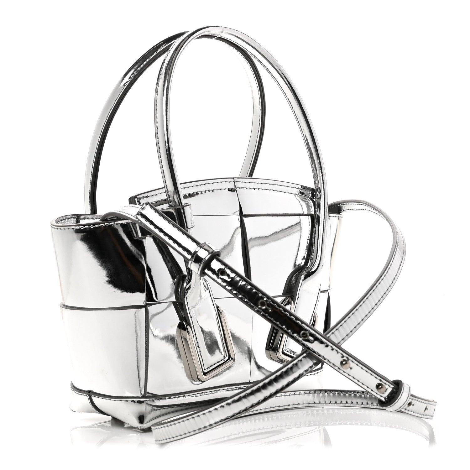 Bottega Veneta Mirror Laminated Nappa Maxi Intrecciato Mini Arco  Silver 3 of 9