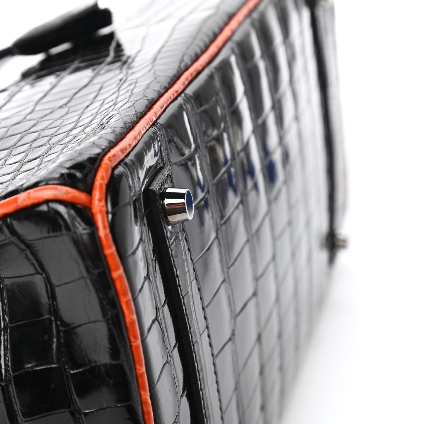 Shiny Porosus Crocodile Birkin 35 Black Orange