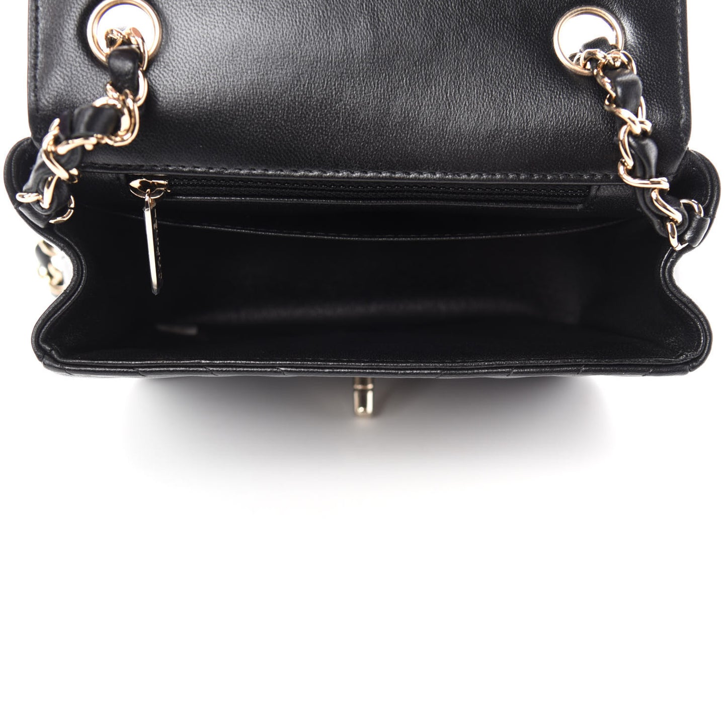 Lambskin Chevron Quilted Mini Square Flap Black