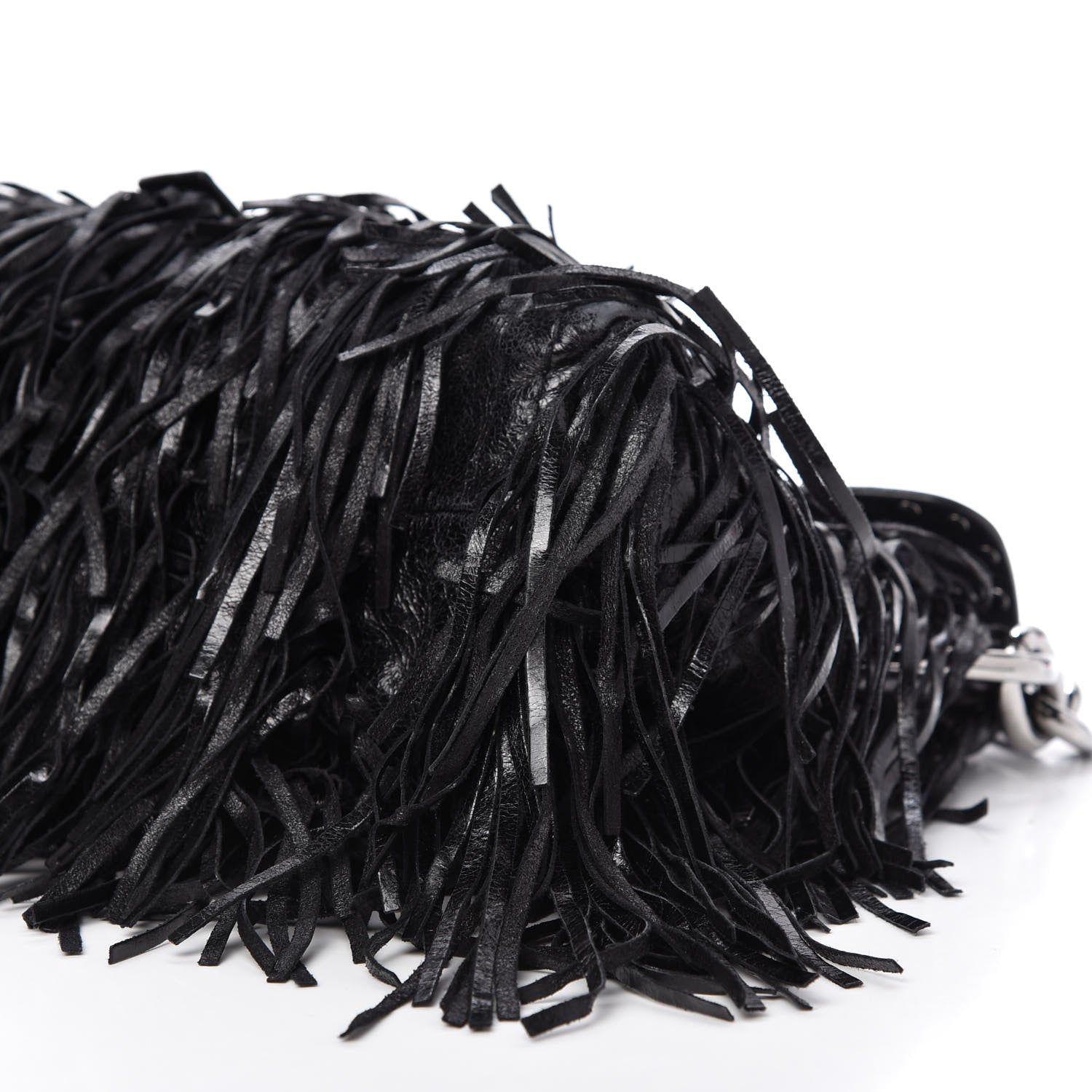 Prada Vitello Shine Fringe Studded Flap Hobo Black 7 of 10